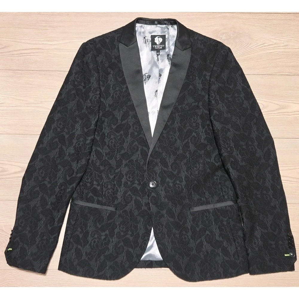 Twisted Tailor Suit Jacket Blazer Floral Mens Size 40 R Serde‎ Grey / Black